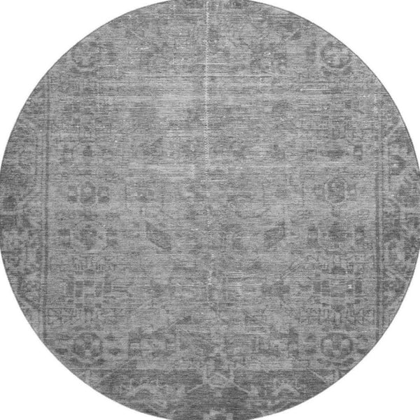 HomeRoots 8' X 8' Gray and Silver Oriental Round Rug - Washable, UV-Protected, Perfect for High-Traffic Areas! 691935