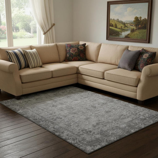 HomeRoots 8' Gray and Silver Oriental Washable Area Rug - Durable, Stylish, UV-Protected, Easy Care for Homes 691936