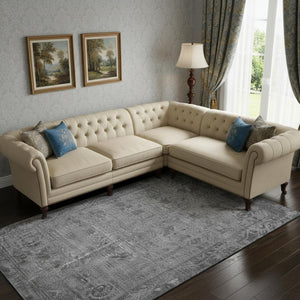 HomeRoots 9' X 12' Gray and Silver Oriental Area Rug - Durable, Washable, UV-Protected, Ideal for High Traffic Homes 691937