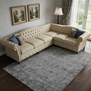 HomeRoots 10' X 14' Gray and Silver Oriental Area Rug - Washable, Stain Resistant, UV Protected for Homes 691938