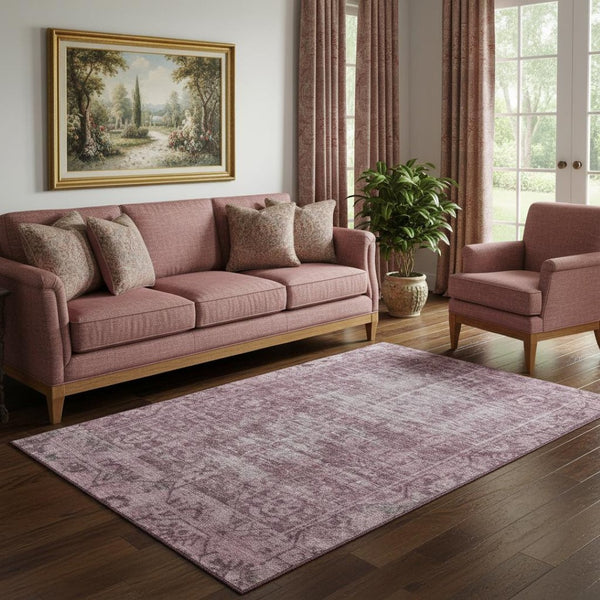 HomeRoots 5' X 8' Merlot & Silver Oriental Area Rug - Washable, UV Protected, Stylish & Durable for Families 691940