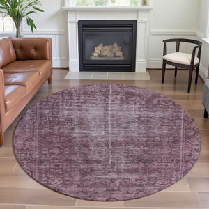 HomeRoots 8' X 8' Merlot & Silver Washable Round Rug - Stain Resistant, UV Protected, Durable Design for Style 691941