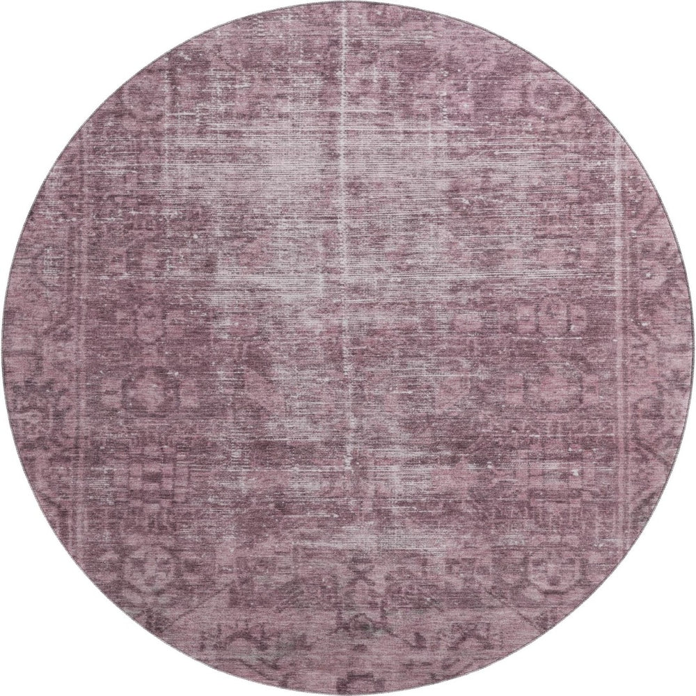 HomeRoots 8' X 8' Merlot & Silver Washable Round Rug - Stain Resistant, UV Protected, Durable Design for Style 691941