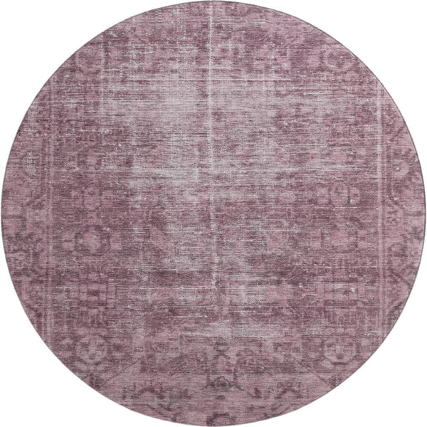 HomeRoots 8' X 8' Merlot & Silver Washable Round Rug - Stain Resistant, UV Protected, Durable Design for Style 691941