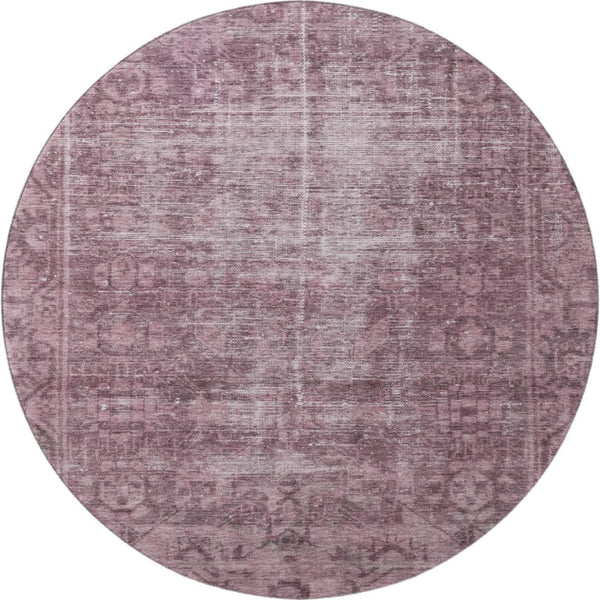HomeRoots 8' X 8' Merlot & Silver Washable Round Rug - Stain Resistant, UV Protected, Durable Design for Style 691941