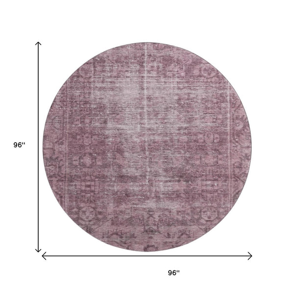 HomeRoots 8' X 8' Merlot & Silver Washable Round Rug - Stain Resistant, UV Protected, Durable Design for Style 691941