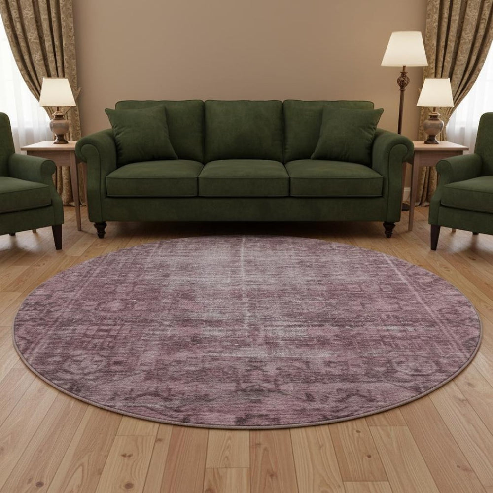 HomeRoots 8' X 8' Merlot & Silver Washable Round Rug - Stain Resistant, UV Protected, Durable Design for Style 691941