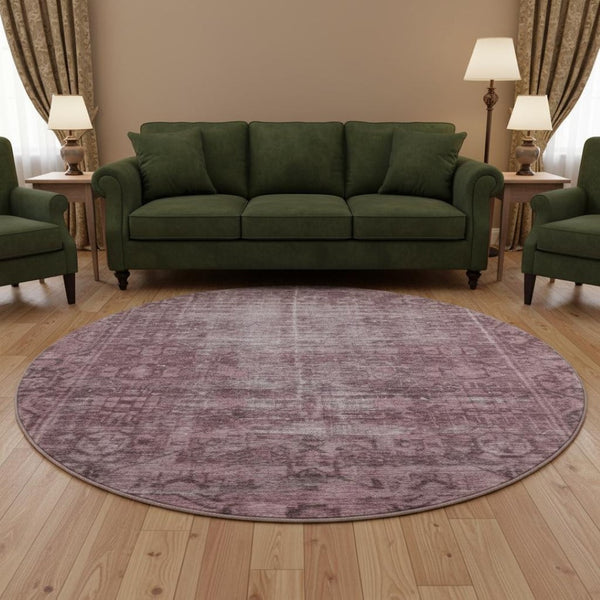 HomeRoots 8' X 8' Merlot & Silver Washable Round Rug - Stain Resistant, UV Protected, Durable Design for Style 691941