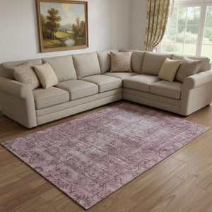 HomeRoots 8' Merlot & Silver Oriental Area Rug - Stylish, Washable, Durable with UV Protection for Homes 691942