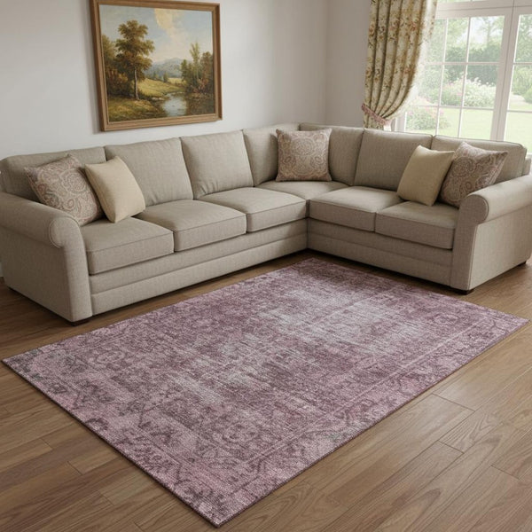 HomeRoots 8' Merlot & Silver Oriental Area Rug - Stylish, Washable, Durable with UV Protection for Homes 691942