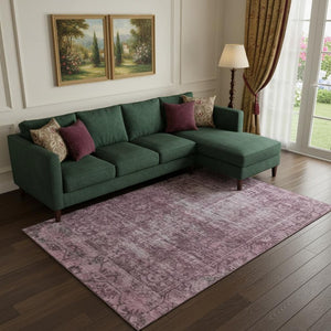 HomeRoots 10' X 14' Merlot and Silver Oriental Area Rug - Washable, UV Protected, Stylish & Durable for Homes 691944