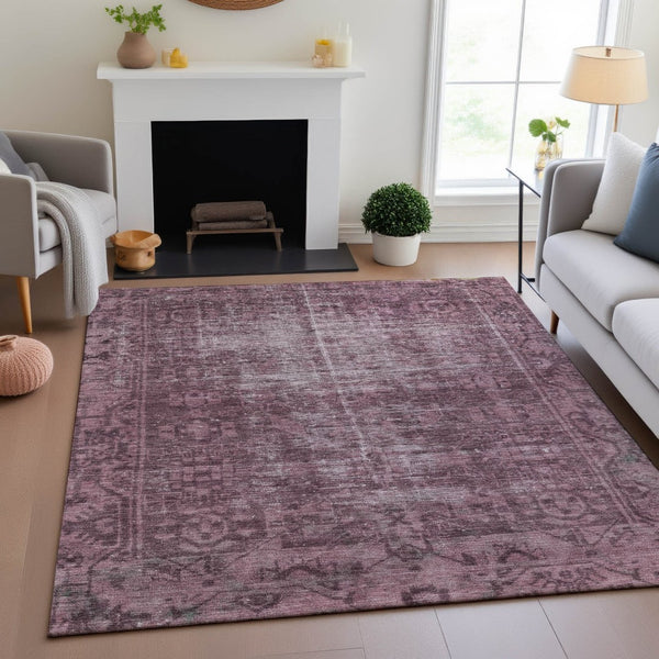 HomeRoots 10' X 14' Merlot and Silver Oriental Area Rug - Washable, UV Protected, Stylish & Durable for Homes 691944