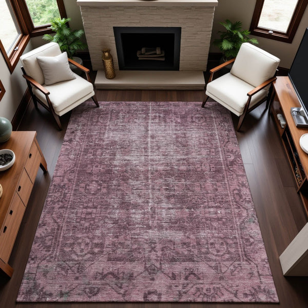 HomeRoots 10' X 14' Merlot and Silver Oriental Area Rug - Washable, UV Protected, Stylish & Durable for Homes 691944