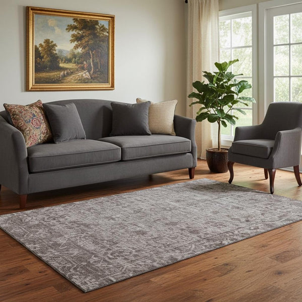 HomeRoots 5' X 8' Coffee and Silver Oriental Washable Area Rug - Stain-Resistant, UV Protected, Durable Design 691946