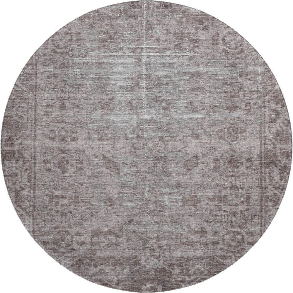 HomeRoots 8' X 8' Coffee and Silver Washable Oriental Round Rug with UV Protection for Timeless Elegance 691947