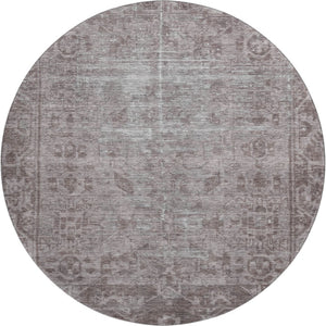 HomeRoots 8' X 8' Coffee and Silver Washable Oriental Round Rug with UV Protection for Timeless Elegance 691947