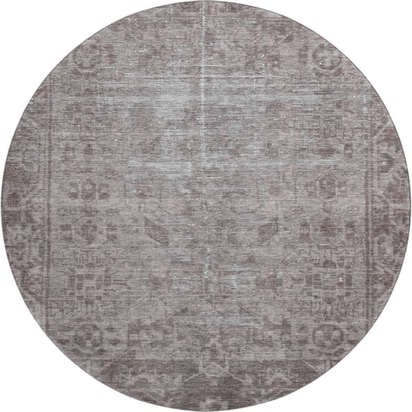 HomeRoots 8' X 8' Coffee and Silver Washable Oriental Round Rug with UV Protection for Timeless Elegance 691947