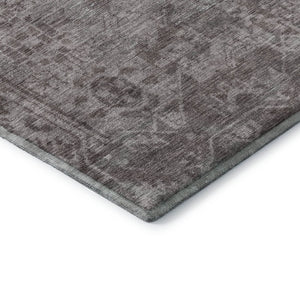 HomeRoots 8' X 8' Coffee and Silver Washable Oriental Round Rug with UV Protection for Timeless Elegance 691947