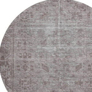 HomeRoots 8' X 8' Coffee and Silver Washable Oriental Round Rug with UV Protection for Timeless Elegance 691947