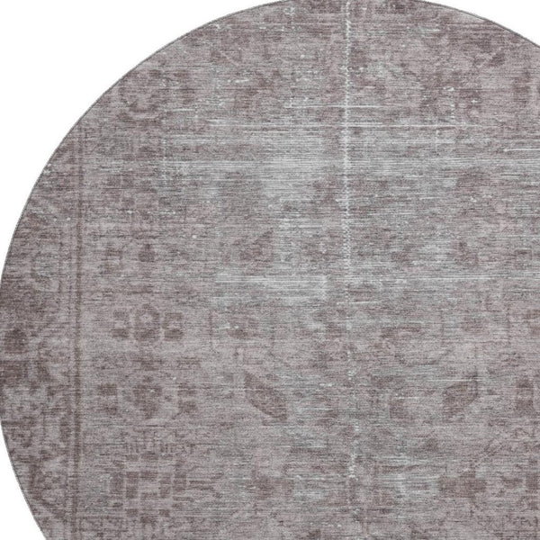 HomeRoots 8' X 8' Coffee and Silver Washable Oriental Round Rug with UV Protection for Timeless Elegance 691947