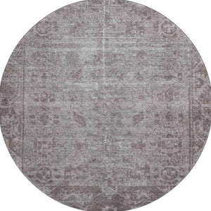 HomeRoots 8' X 8' Coffee and Silver Washable Oriental Round Rug with UV Protection for Timeless Elegance 691947