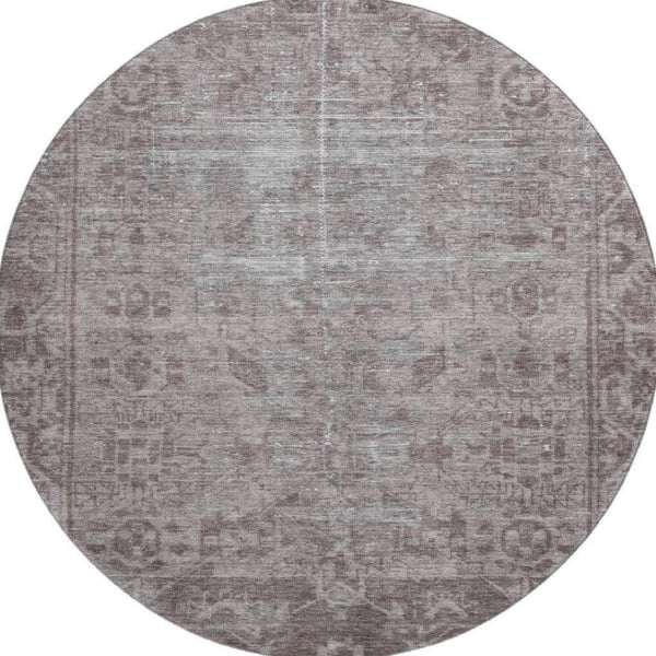 HomeRoots 8' X 8' Coffee and Silver Washable Oriental Round Rug with UV Protection for Timeless Elegance 691947