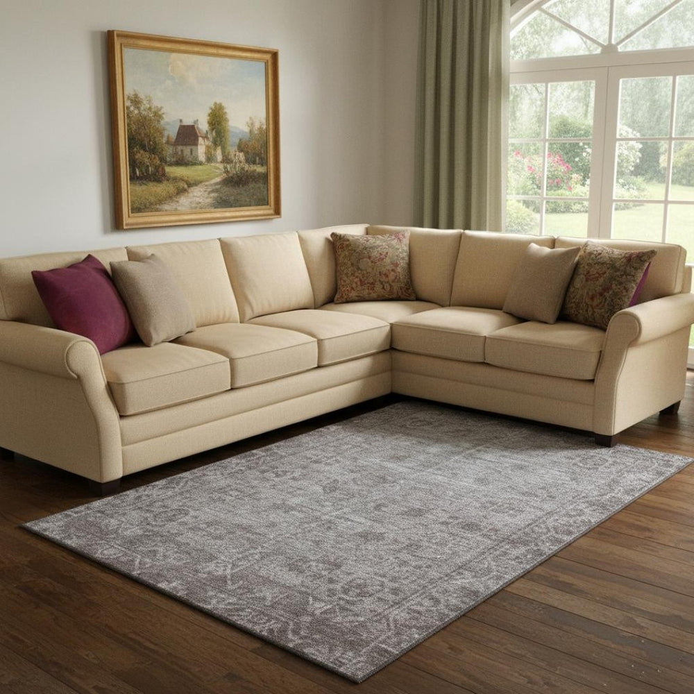 HomeRoots 8' Timeless Coffee and Silver Oriental Area Rug - Washable, UV Protected, Durable for High-Traffic Spaces 691948