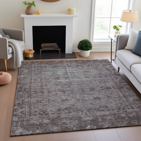 HomeRoots 9' X 12' Coffee and Silver Oriental Area Rug – Washable, UV-Protected, Durable for Everyday Living 691949