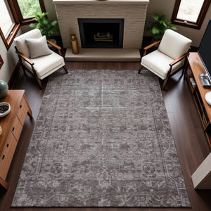 HomeRoots 9' X 12' Coffee and Silver Oriental Area Rug – Washable, UV-Protected, Durable for Everyday Living 691949