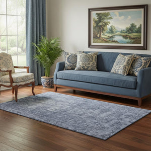 HomeRoots 5' X 8' Navy Blue and Silver Oriental Area Rug - Stain Resistant, UV Protected, Washable Elegance 691952
