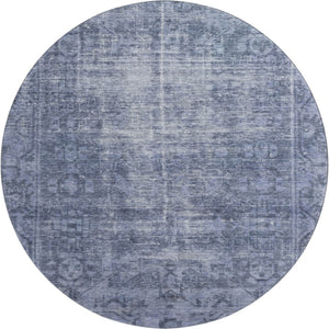 HomeRoots 8' Round Navy Blue & Silver Oriental Washable Rug - UV Protected, Stain Resistant, Perfect for Homes 691953