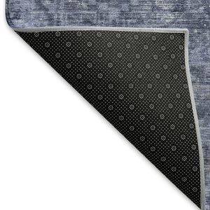 HomeRoots 8' Round Navy Blue & Silver Oriental Washable Rug - UV Protected, Stain Resistant, Perfect for Homes 691953