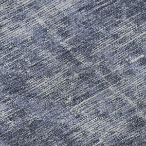 HomeRoots 8' Round Navy Blue & Silver Oriental Washable Rug - UV Protected, Stain Resistant, Perfect for Homes 691953