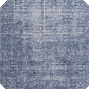 HomeRoots 8' Round Navy Blue & Silver Oriental Washable Rug - UV Protected, Stain Resistant, Perfect for Homes 691953