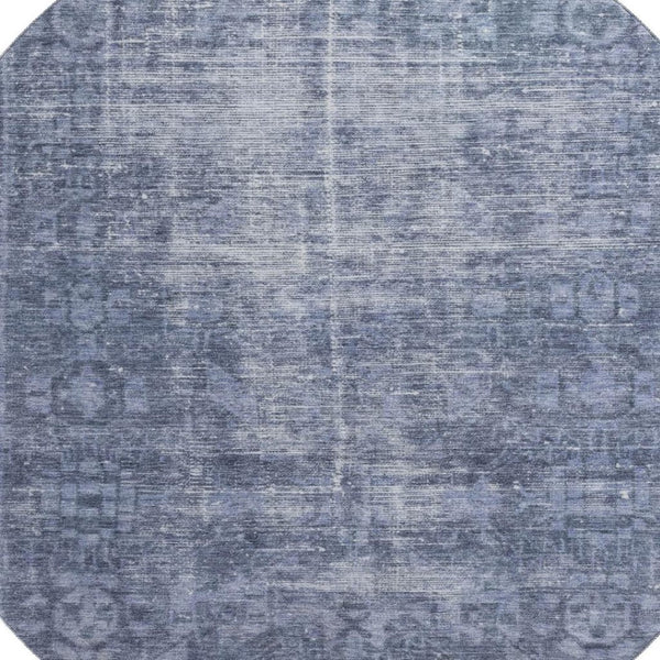 HomeRoots 8' Round Navy Blue & Silver Oriental Washable Rug - UV Protected, Stain Resistant, Perfect for Homes 691953