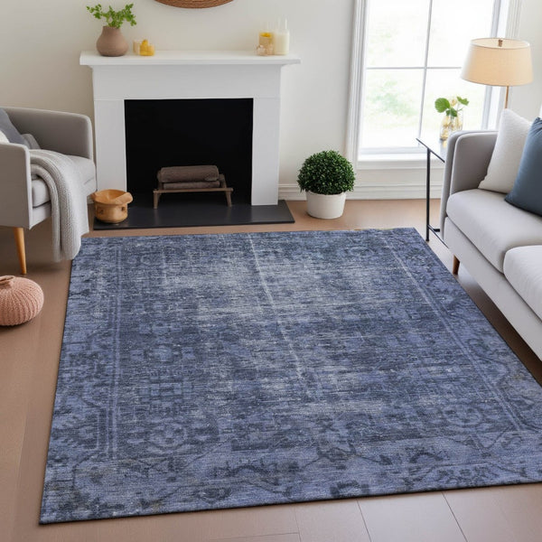HomeRoots 9' X 12' Navy Blue & Silver Oriental Area Rug – Durable, Stain Resistant, UV Protected for Homes 691955