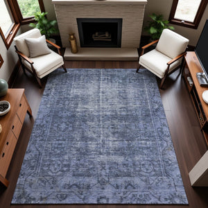 HomeRoots 9' X 12' Navy Blue & Silver Oriental Area Rug – Durable, Stain Resistant, UV Protected for Homes 691955