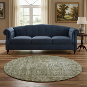 HomeRoots 8' X 8' Olive Green & Silver Oriental Washable Round Rug - Durable, UV-Protected, Stylish Design! 691959