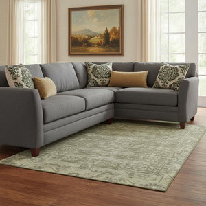 HomeRoots 8' Olive Green & Silver Oriental Area Rug - Washable, UV-Protected, Stain-Resistant, Durable Design 691960