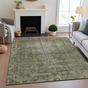 HomeRoots 8' Olive Green & Silver Oriental Area Rug - Washable, UV-Protected, Stain-Resistant, Durable Design 691960