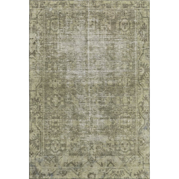 HomeRoots 8' Olive Green & Silver Oriental Area Rug - Washable, UV-Protected, Stain-Resistant, Durable Design 691960