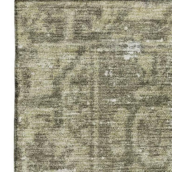 HomeRoots 8' Olive Green & Silver Oriental Area Rug - Washable, UV-Protected, Stain-Resistant, Durable Design 691960