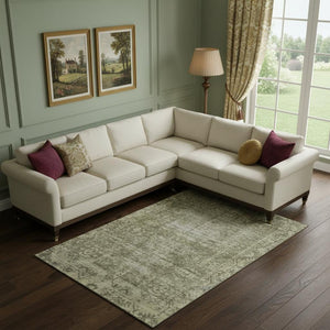 HomeRoots 10' Olive Green & Silver Oriental Area Rug - Washable, UV-Protected, Durable for High-Traffic Areas 691962