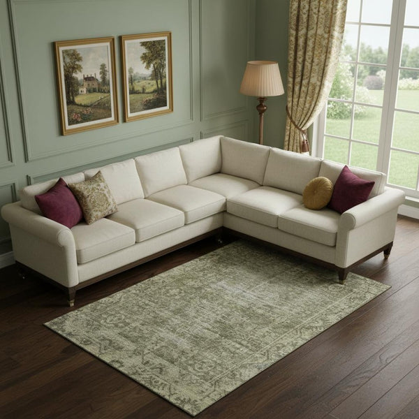 HomeRoots 10' Olive Green & Silver Oriental Area Rug - Washable, UV-Protected, Durable for High-Traffic Areas 691962