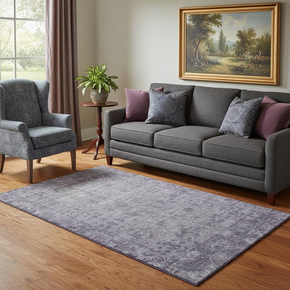 HomeRoots 5' X 8' Elegant Purple and Silver Oriental Washable Area Rug with UV Protection for Stylish Homes 691964