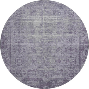 HomeRoots 8' X 8' Washable Purple & Silver Oriental Round Rug with UV Protection for High-Traffic Areas 691965