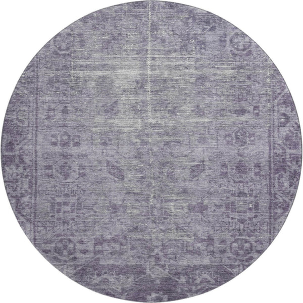 HomeRoots 8' X 8' Washable Purple & Silver Oriental Round Rug with UV Protection for High-Traffic Areas 691965