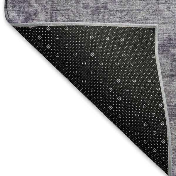 HomeRoots 8' X 8' Washable Purple & Silver Oriental Round Rug with UV Protection for High-Traffic Areas 691965