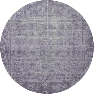 HomeRoots 8' X 8' Washable Purple & Silver Oriental Round Rug with UV Protection for High-Traffic Areas 691965
