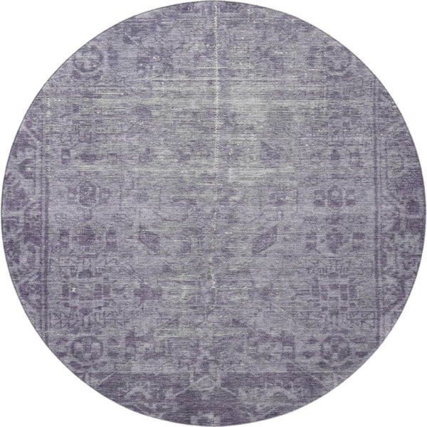 HomeRoots 8' X 8' Washable Purple & Silver Oriental Round Rug with UV Protection for High-Traffic Areas 691965